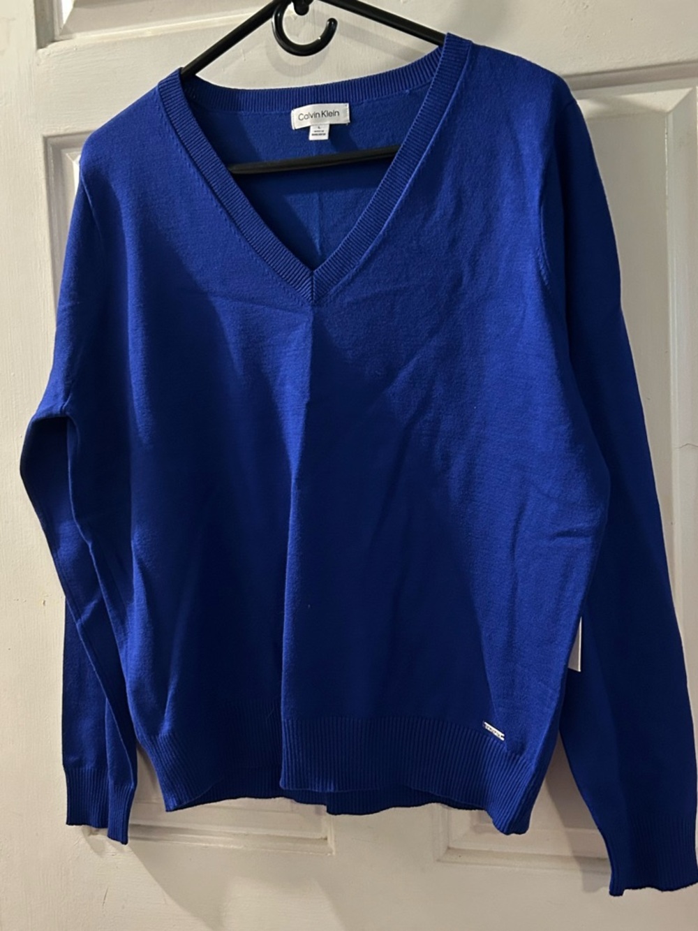 Calvin Klein Women's V-Neck Sweater in Cobalt Blue